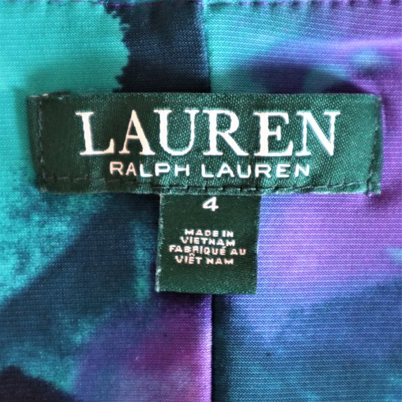 Ralph Lauren Purple, Teal, and Black Fitted Cowl Neck Dress - Picture 8 of 9